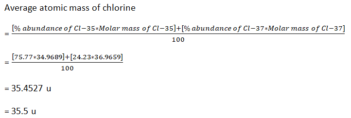 average atomic mass of chlorine