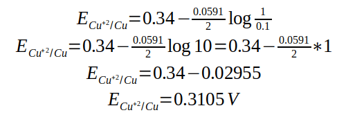E° for copper electrode is +0.34 V, how will you calculate its emf value?